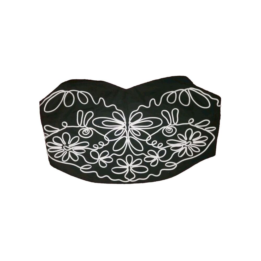 Floral Embroidered Corset‎ Top Black White Sleeveless Party Clubwear